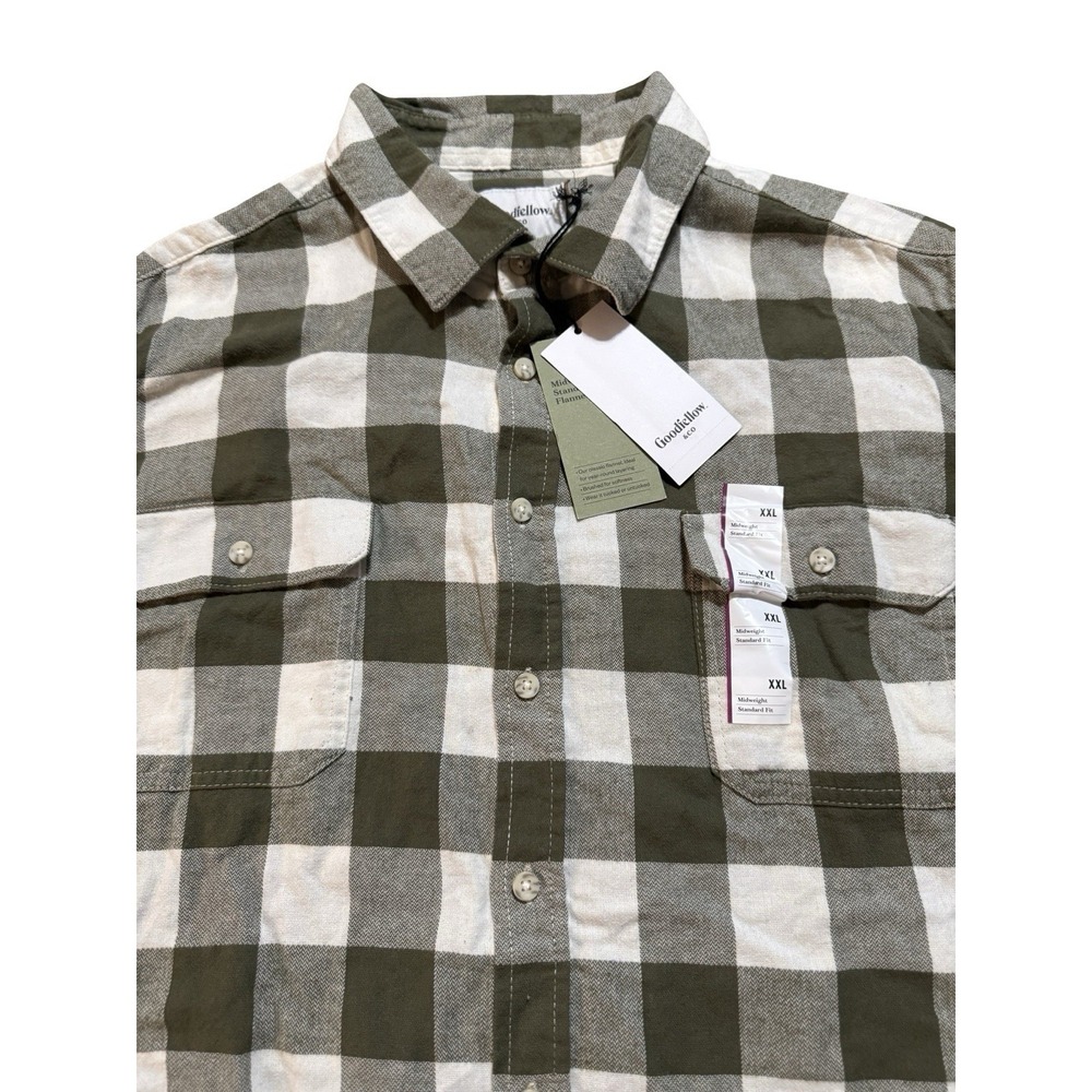 Goodfellow Mens XXL Olive White Buffalo Flannel Shirt Midweight Standard Fit NEW